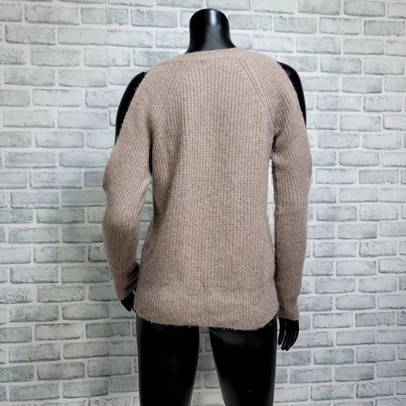 Neiman Marcus Womens S Beige Cashmere Cold Shoulder Ribbed Knit Sweater - Picture 5 of 8